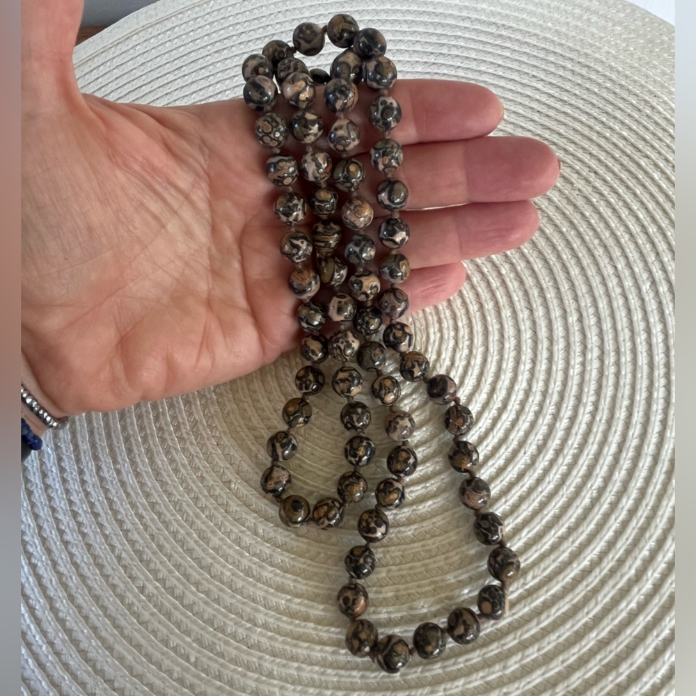 Leopard Skin Jasper Beaded Necklace – Stone Jewelry – Earth Tone Statement Piece